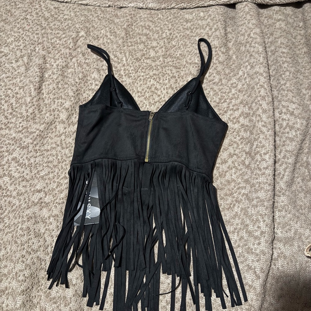 Black Fringe Women Top shein nwt - Picture 2 of 2
